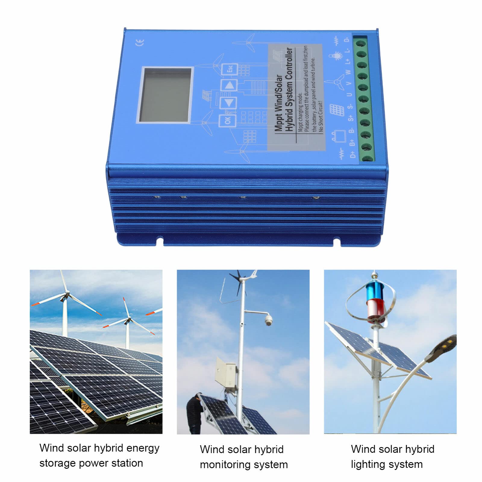 2000 W Wind Solar Hybrid MPPT Boost controlador de carga 1000 W panel solar 1000 W turbina eólica 24 V 48 V regulador de batería viento sistema de recarga solar controlador con pantalla LCD y carga de