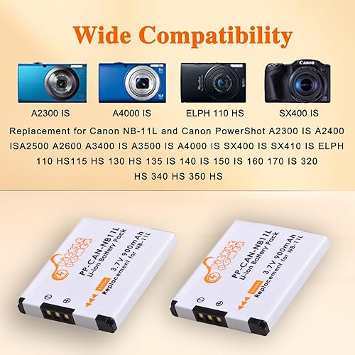 Miniatura 3 de Pickle Power Batería NB-11L NB-11LH (paquete de 2) y cargador de repuesto para Canon PowerShot A2300, A2400, A2500, A2600, A3400 es, A3500 es, A4000