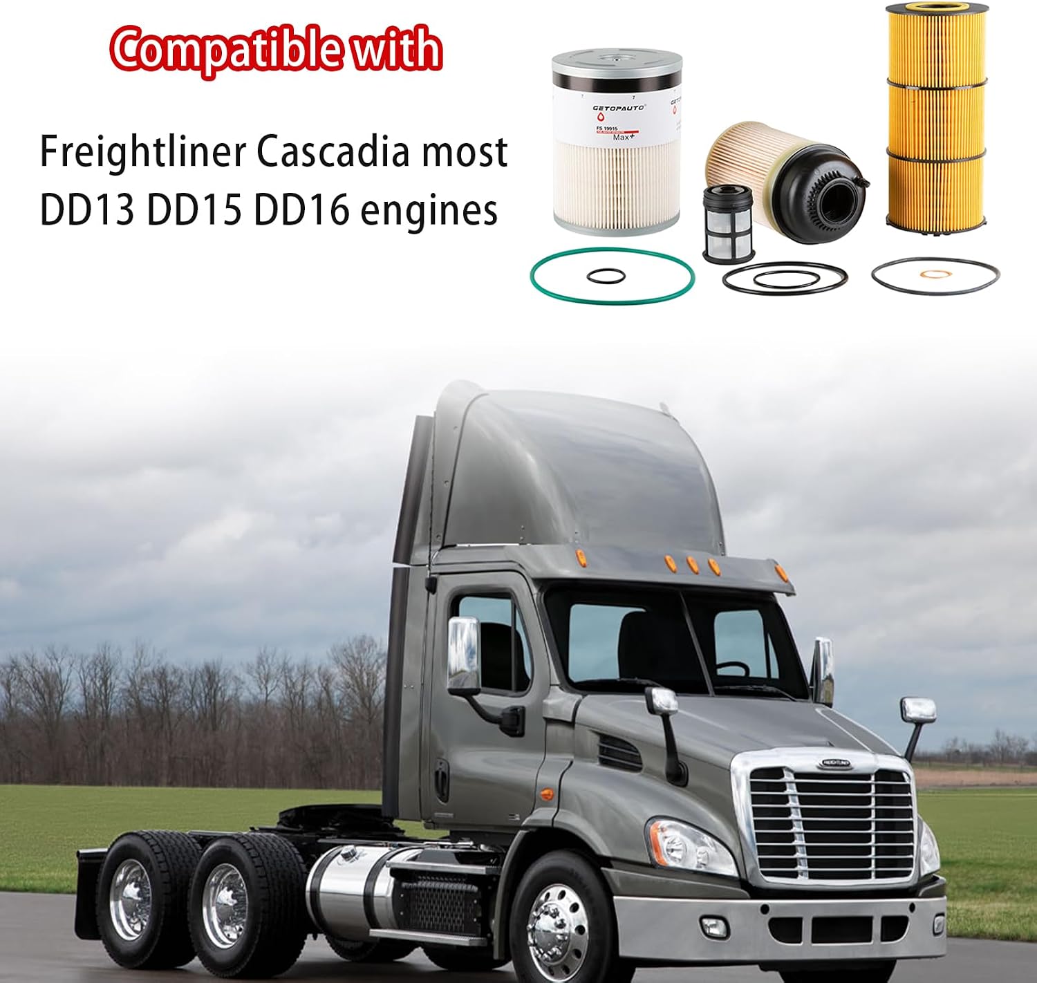 GETOPAUTO Filter Service Kit Compatible With Detroit DD13 DD15 DD16 Oil, FWS & 2 Fuel Filter Kit Replaces FS19915 PF9908 P551005(set of 3)