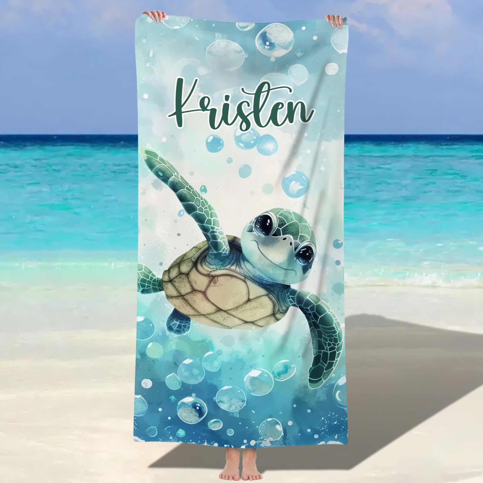 Solutra Personalised Beach Towel Gifts, Quick Dry Beach Towels for Adults Kids, Customised Name Microfibre Bath Towel Large Lightweight Swim Gym Travel Towel (Sea Turtle) — image 1