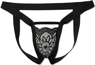 HAVBX Men's Lace Thong Underwear, Low Waist Breathable Pouch Panties, High Stretchy Male Lingerie (US, Alpha, One Size, Regular, Regular, Black)