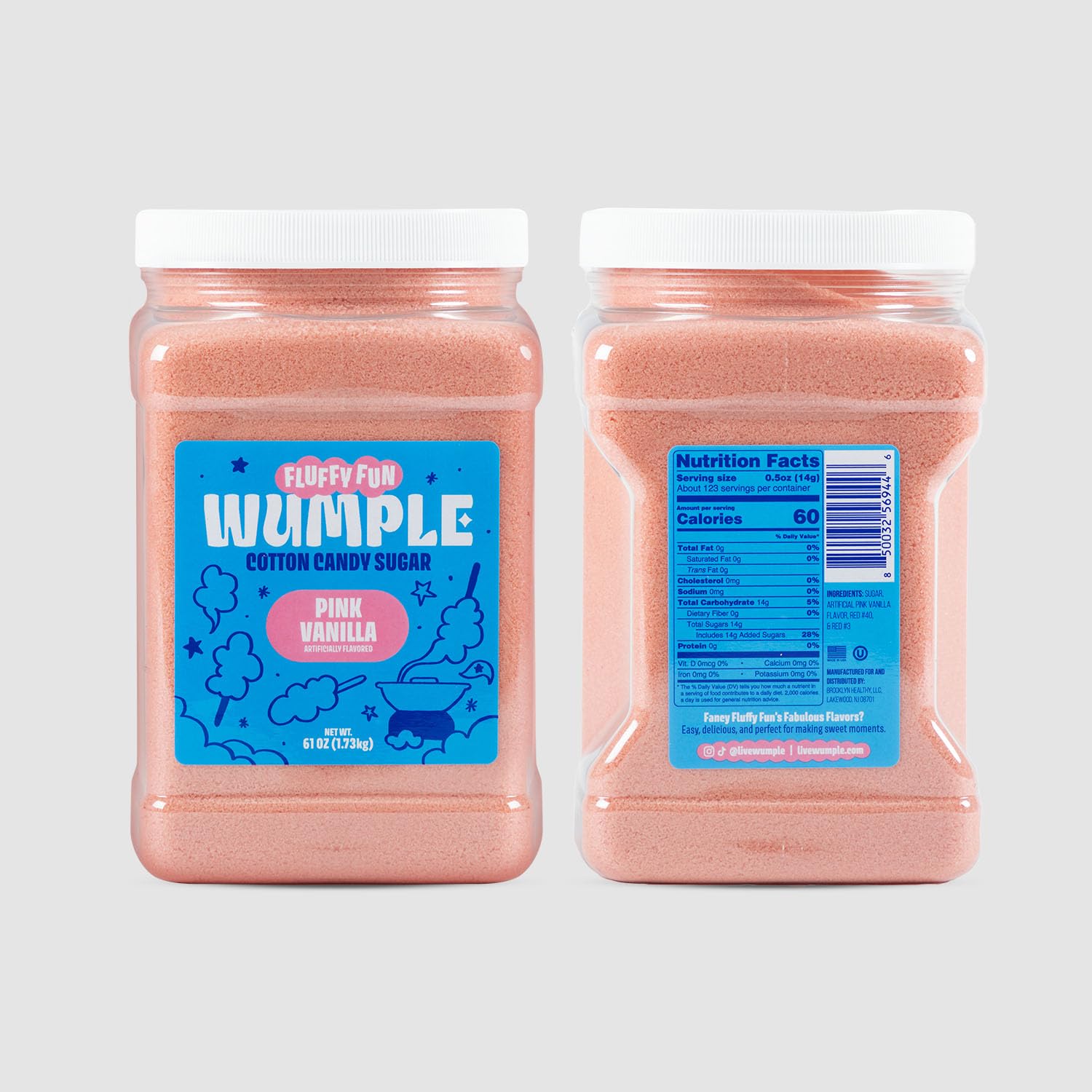 Wumple Pink Vanilla Cotton Candy Floss Sugar – Fine-Grain Floss Sugar Mix for Cotton Candy Machines, Parties, Carnivals & Events - Pack of 4 (61 oz)