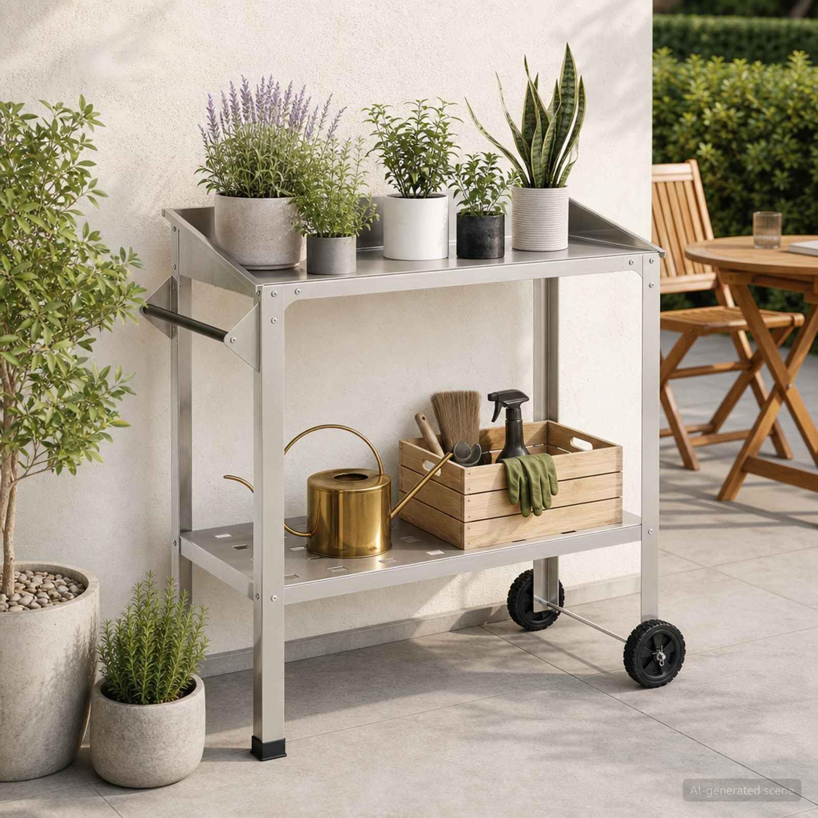 vidaXL Stół do przesadzania na kółkach 96 x 50 x 89 cm Stal nierdzewna