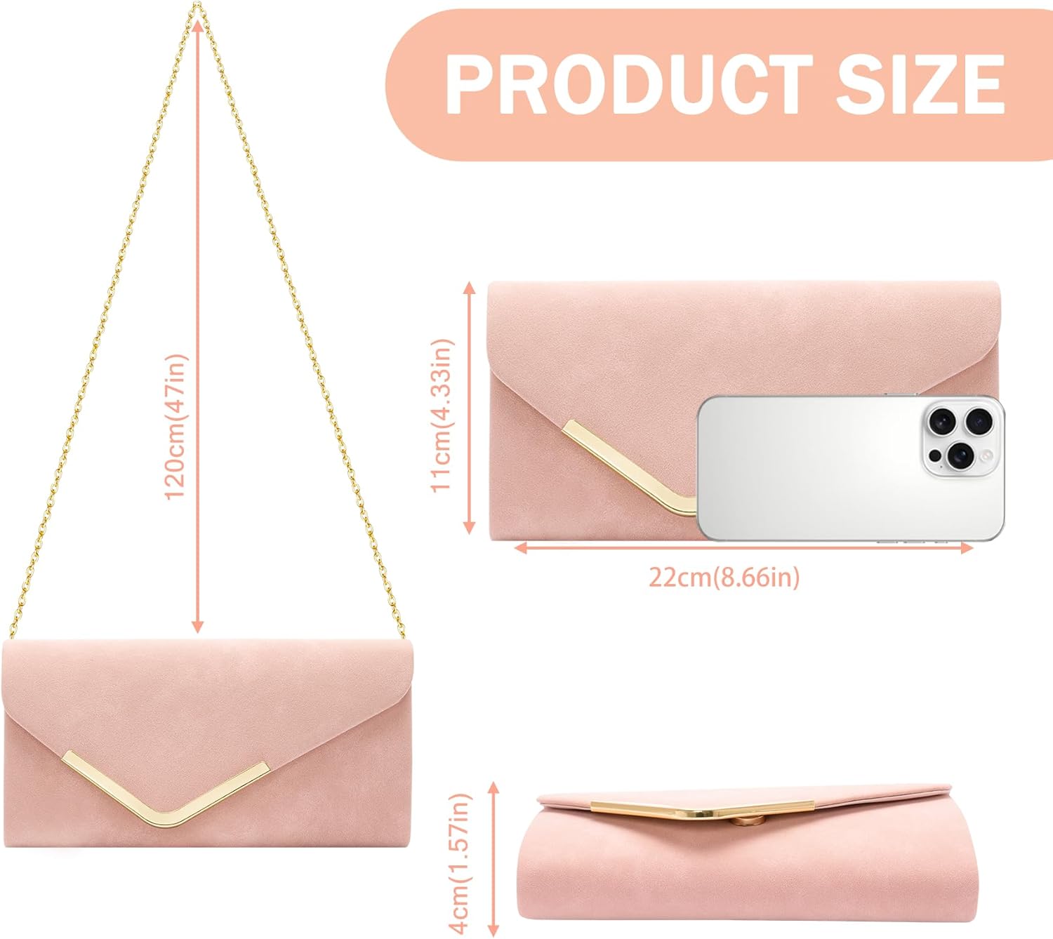 Larcenciel Clutch Purses for Women, Shiny Sequin Envelope Clutch Evening Bag with Chain, Fashion Sparkly Party Prom Purse