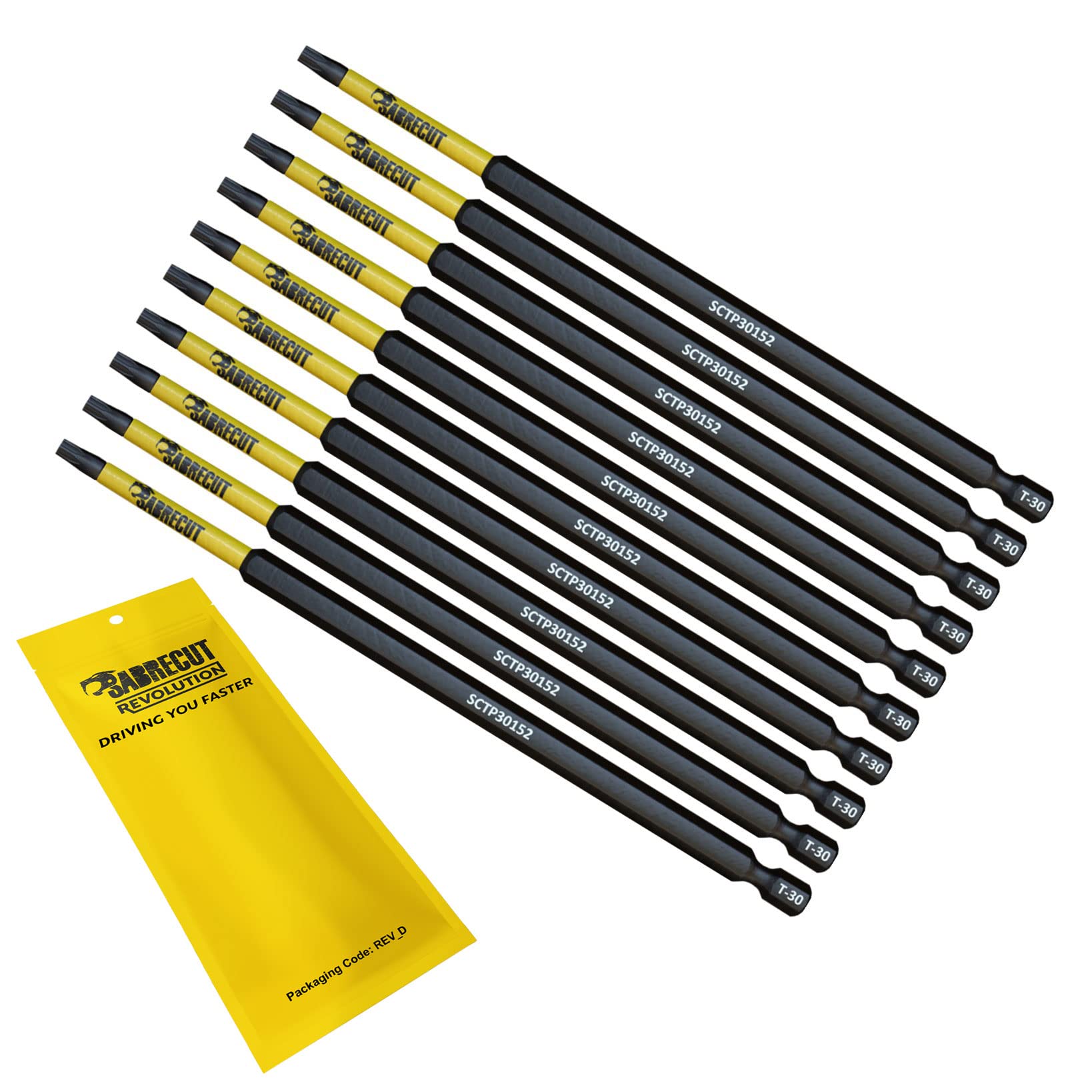 Sabrecut 10 X Sctp30152_10 152Mm T30 Tx30 Torx Tamper Proof Security Magnetic Impact Screwdriver Driver Bits Set Heavy Duty
