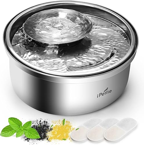 Miniatura 1 de iPettie Fuente de agua Trumpet Pet de acero inoxidable versión actualizada 100 onzas3 litros ideal para todas las etapas de la vida diseño inclinado