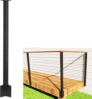 Cable Railing Corner Post Fascia Mount-Stainless Steel Square Weldless 42"x2"x2" Pre-drilled Side Mount Metal Post for Wood Deck, Black