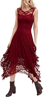 Womens Sleeveless Backless Asymmetrical Layered Lace Long Dress with Slip Two Pieces - Buy now