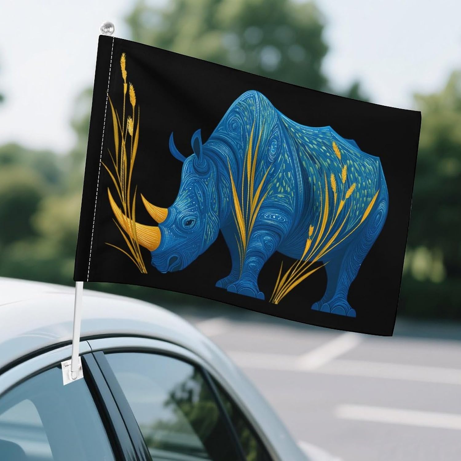Rhino Un-icorns Car Flag Polyester Clip Flags Mini Handheld Banners for Auto Outside Travel Decor image 4