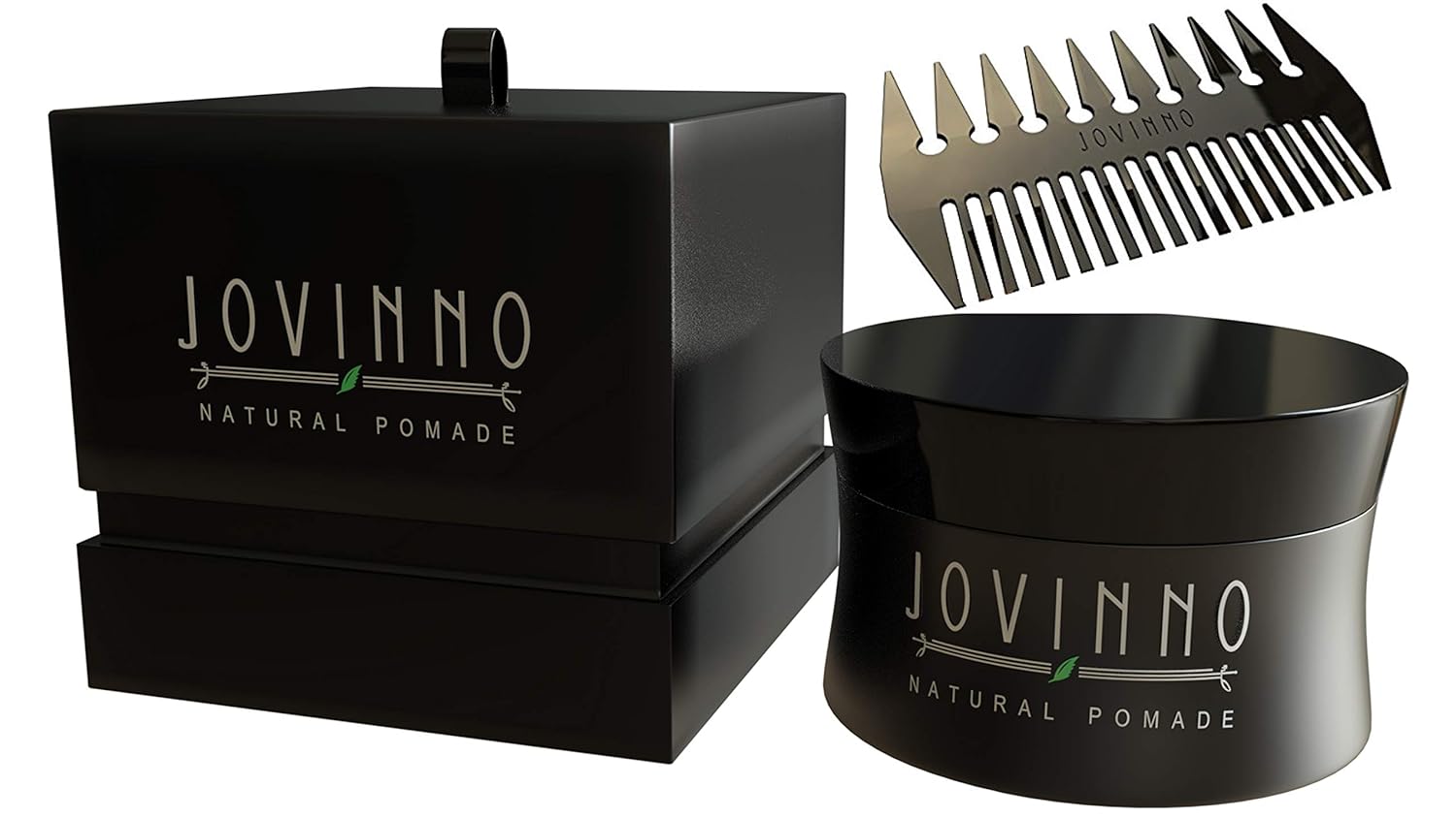 Hairstyling Gift Set Jovinno Premium Natural Pomade 5oz + Luxury Metal Hair & Beard Comb Inside a Gift Box