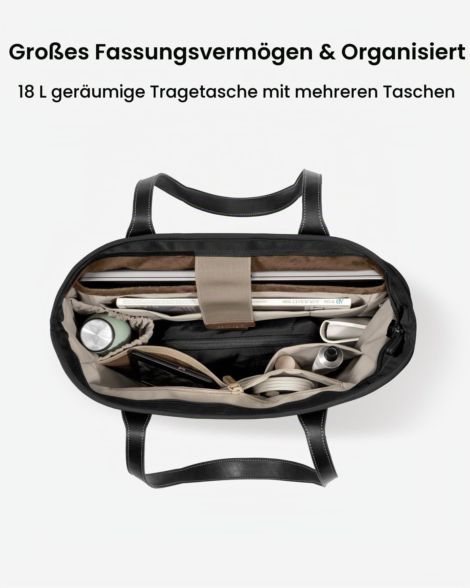 tomtoc Laptop Tote Bag für Damen, 16-Zoll Laptop Schultertasche Bürotasche Arbeitstasche mit Laptopfach, 18L Groß Henkeltasche Handtasche für Arbeit Business Uni Schule Reisen, Schwarz