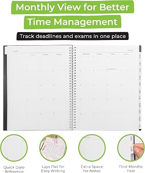 WallDeca Academic Planner 2025-2026, Daily, Weekly & Monthly Planner, July 2025 - June 2026, Student Notes Pages, Twin-Wire Binding Day and Weekly Agenda for School & Work (8.5 x 11-Inches, Black)