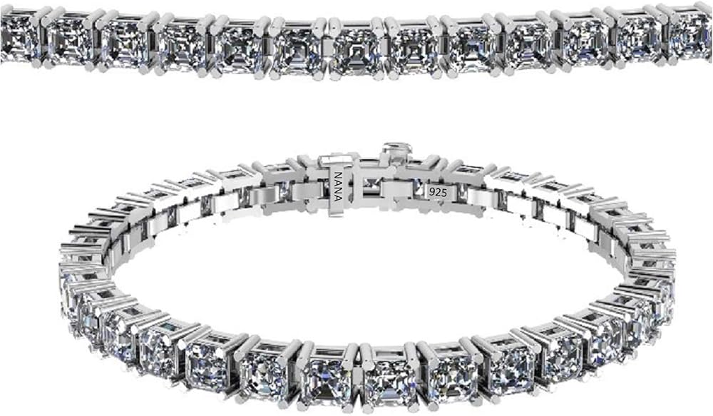 Asscher Cut Tennis Bracelet, Sterling Silver & Pure Brilliance Zirconia — 사진 1