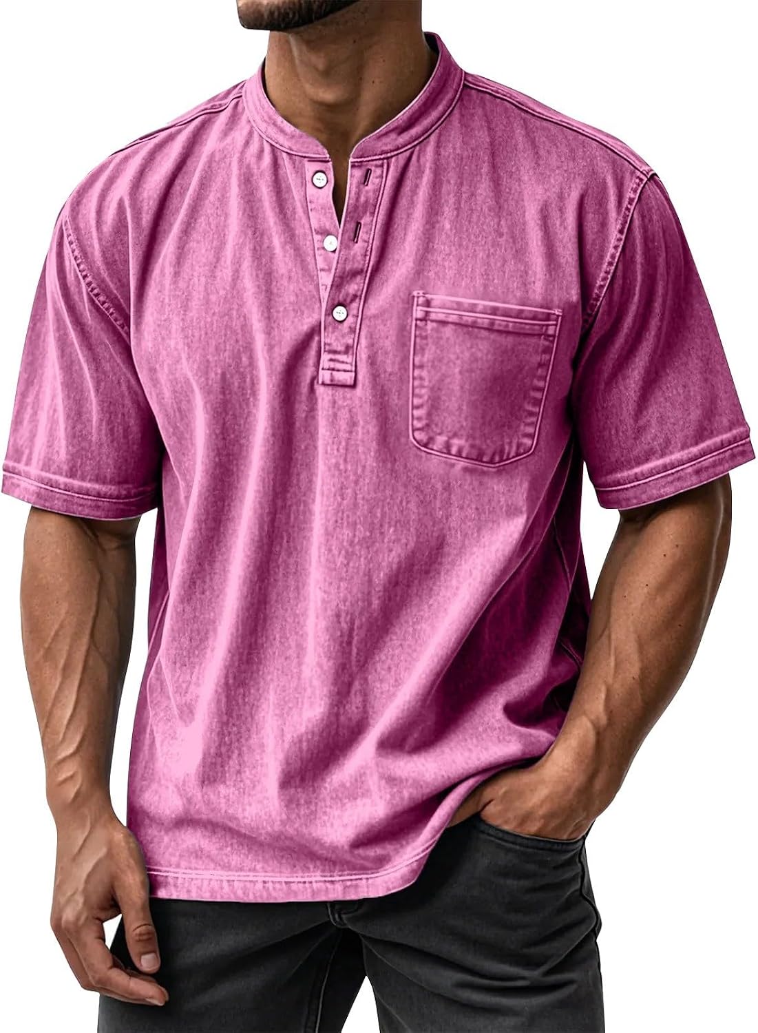RTRDE Men's Tees Short Sleeve Henley Shirt Casual Summer Lightweight Beach Tshirts Shirts, M-3XL