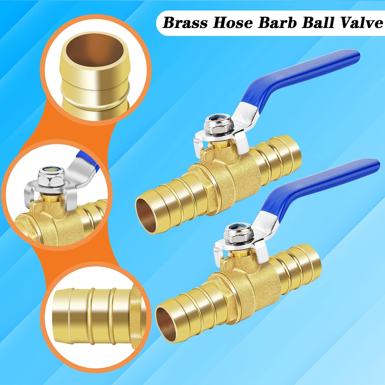 Brass Hose Barb Ball Valve Kit-2pcs 5/8" Heater Hose Shut Off Valve with Stainless Steel Clamps-High Temperature Resistance Shut off PEX Ball Valve for Water, Oil, Gas, Fuel line Fittings