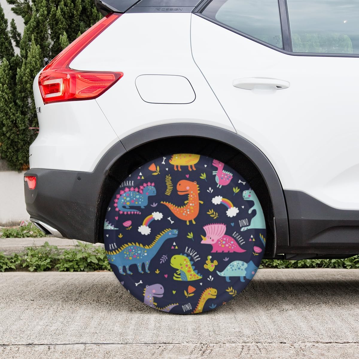 Clever Cartoon Dinosaur Tire Covers Portable Spare Tire Cover Soft Durable Waterproof Dustproof 3 Sizes 14 15 16 Inches for Car Truck SUV Trailer Camper