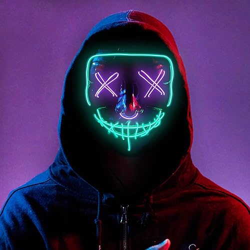 Miniatura 8 de JOYIN Máscara LED de Halloween con luz aterradora con 3 modos de iluminación, máscaras LED de Halloween, máscara de Anonymous aterradora para