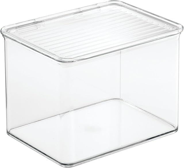 InterDesign 67230 Cabinet/Kitchen Binz Stackable Storage Container, Plastic Storage Boxes, Clear, Medium, 14 x 17 x 12.5 cm