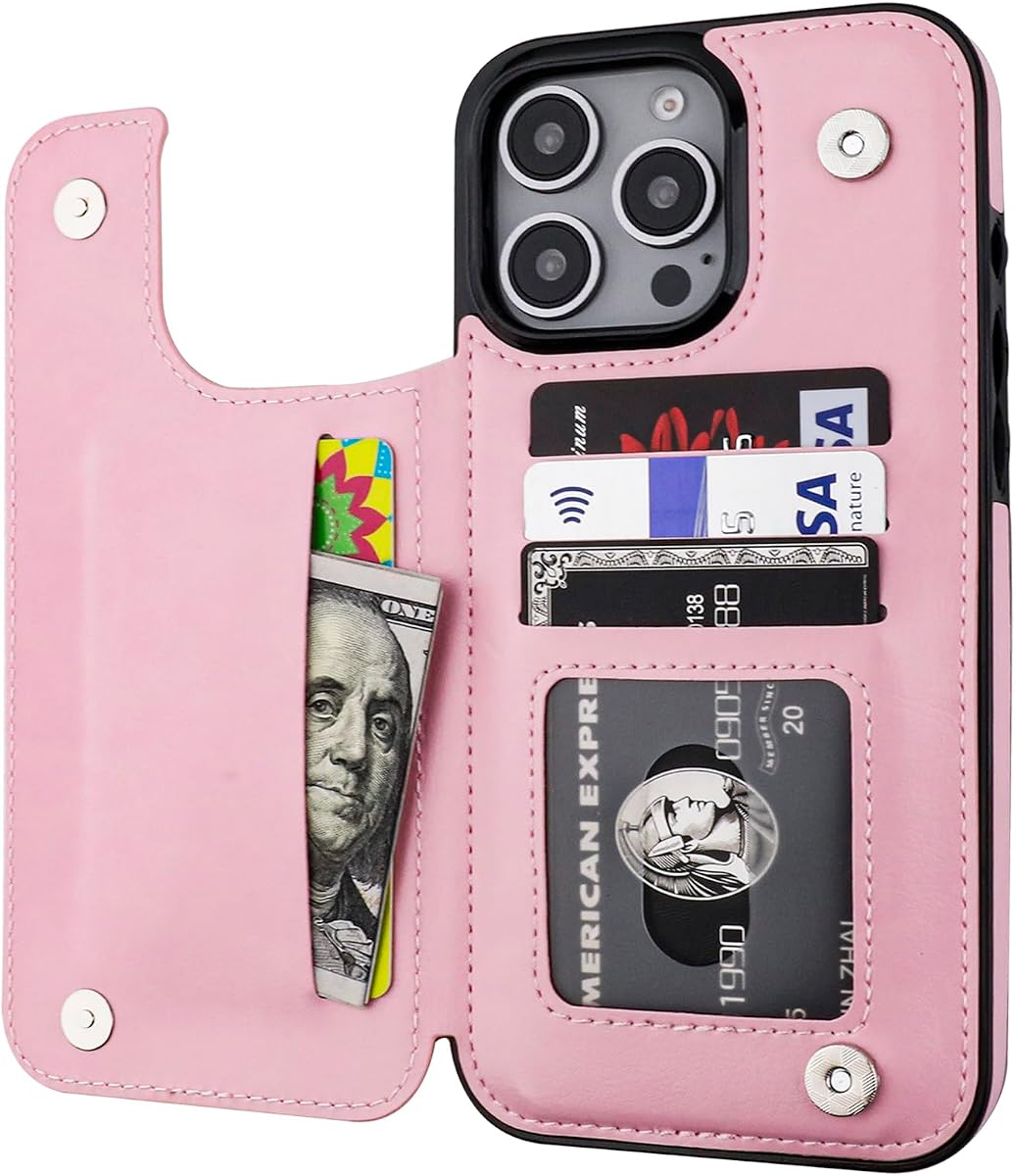 ONETOP for iPhone 16 Pro Max Wallet Case with Credit Card Holder,Pink | Kickstand,ID/Cash Holder,Case Wallet with Card Slots,Double Magnetic Clasp,Durable PU Leather Shockproof Cover for Women Men