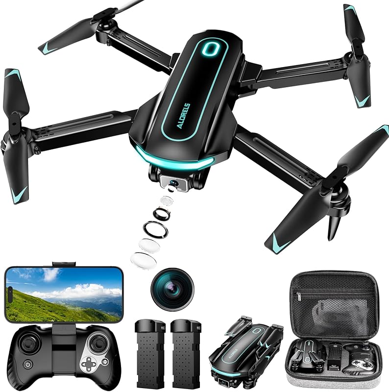 Drone with Camera for Beginners, 1080P HD FPV Foldable Mini Drone for Kids, 2 Batteries, Carrying Case, Trajectory Flight, Gravity Control, One-Key Takeoff/Landing, 360° Flip, Toys Gift for Boy