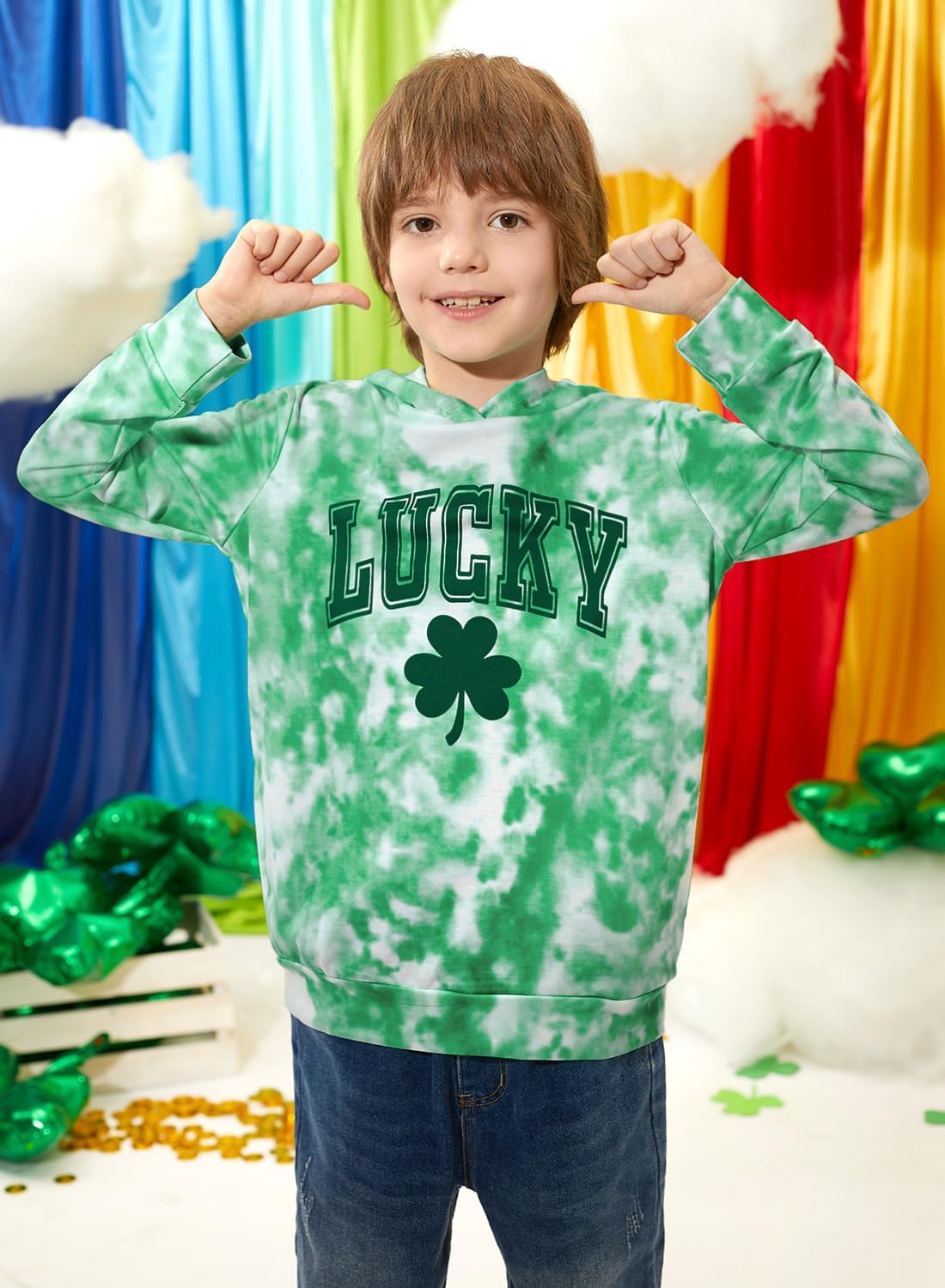St. Patrick's Long Sleeve Irish Clover with Pockets Outfit Crew Neck Hoodie 7-8 Years