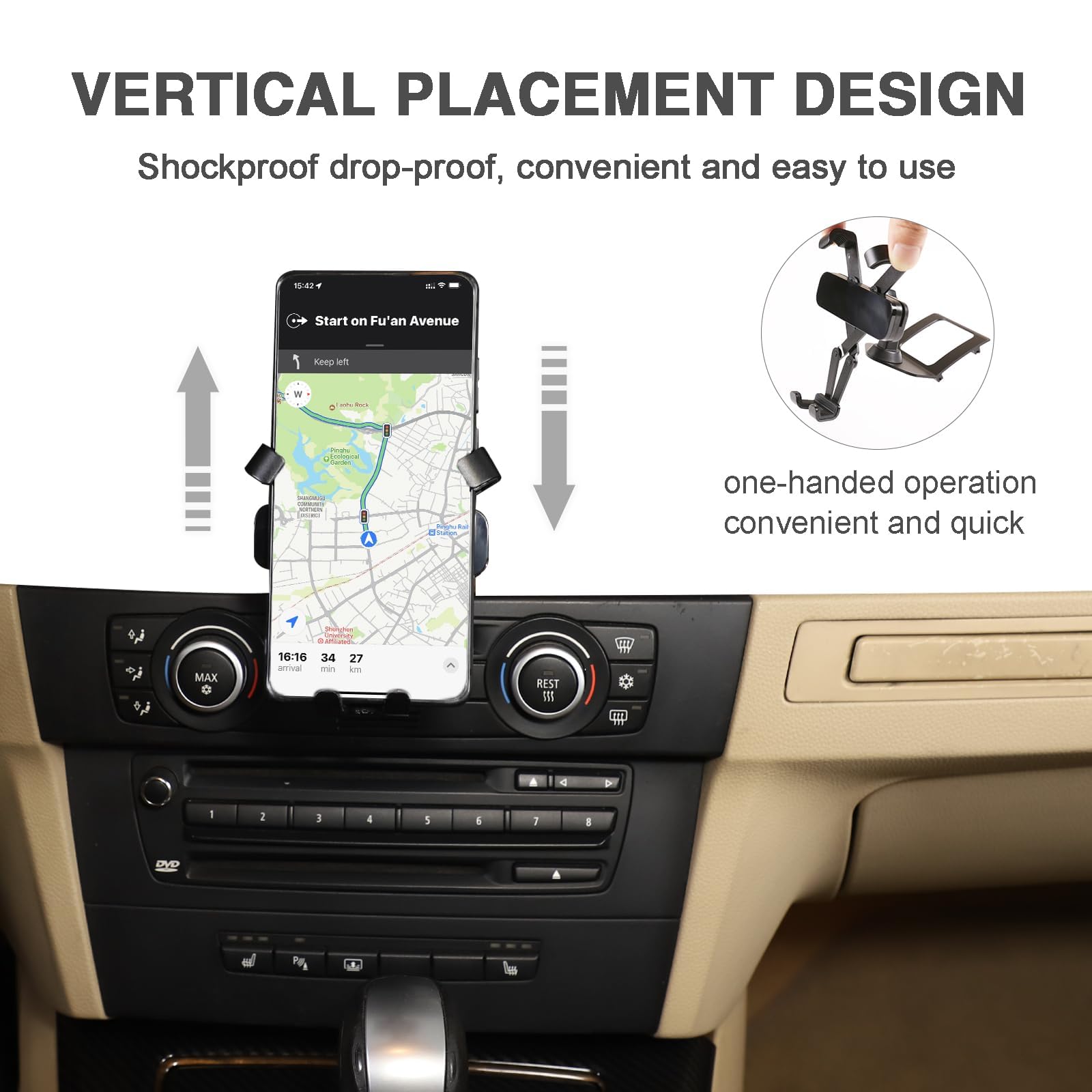 LLKUANG for BMW 3 Series E90 E91 E92 E93 360-Degree Rotary Cell Phone Holder Black (black(B))