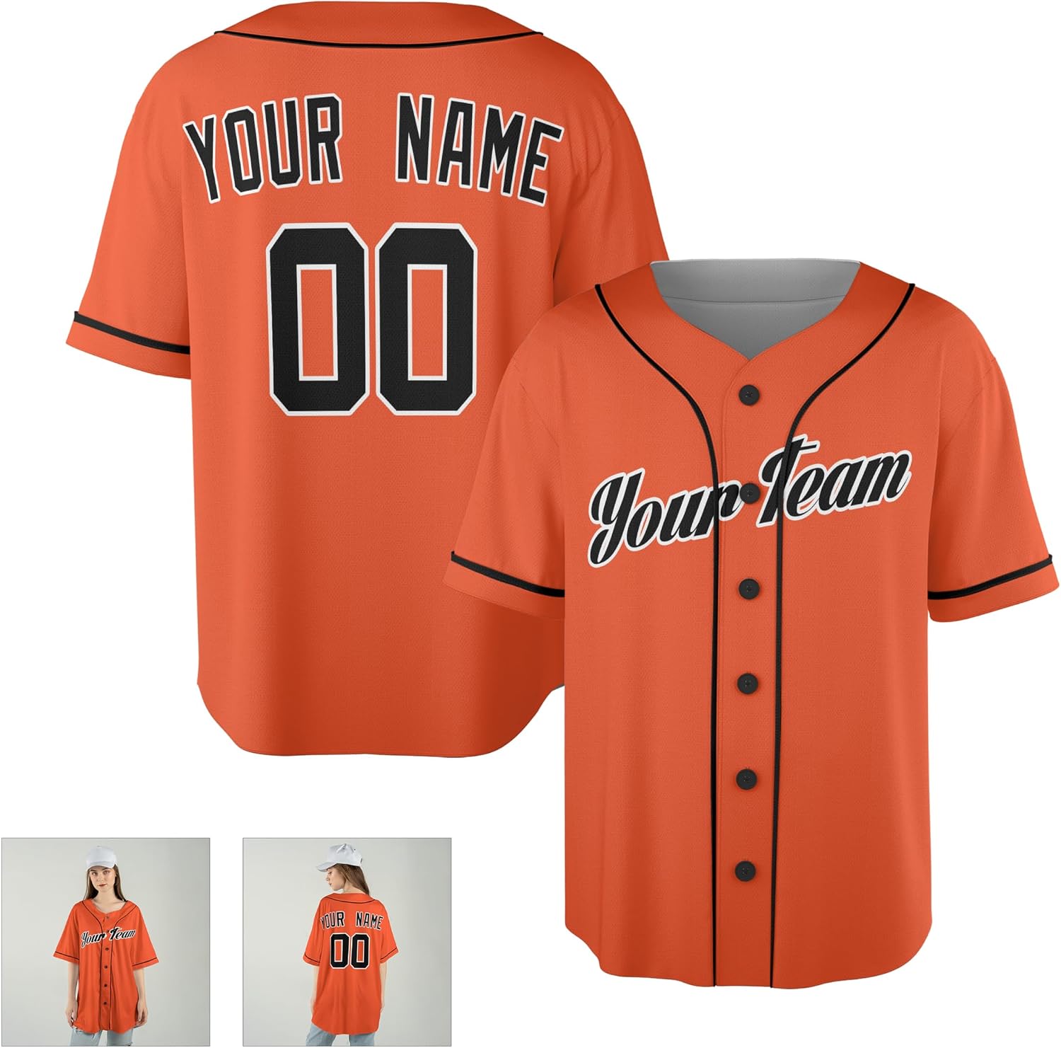 Custom Baseball Jersey Orange Throwback Cooperstown for Men, Women, Youth, Toddlers & Infants - Add Your Name & Number - Piping & No Piping Options