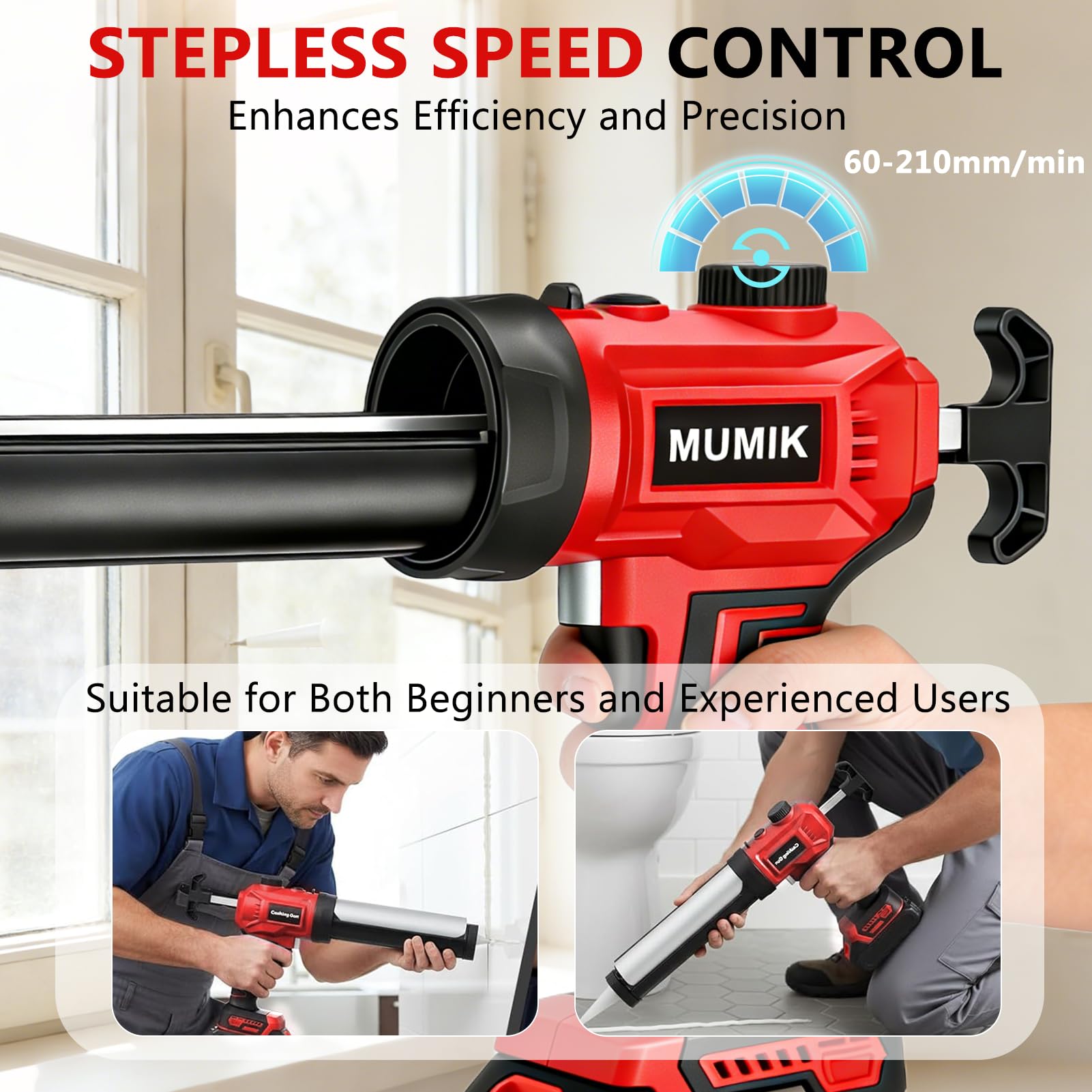 Pistolet Silicone Electrique, Pistolet a Cartouche Electrique Compatible Makita Batteries 18-21V, Variateur de Vitesse Progressif, Lumière LED, Pistolet à Silicone Sans Fil pour Cartouches 300ml