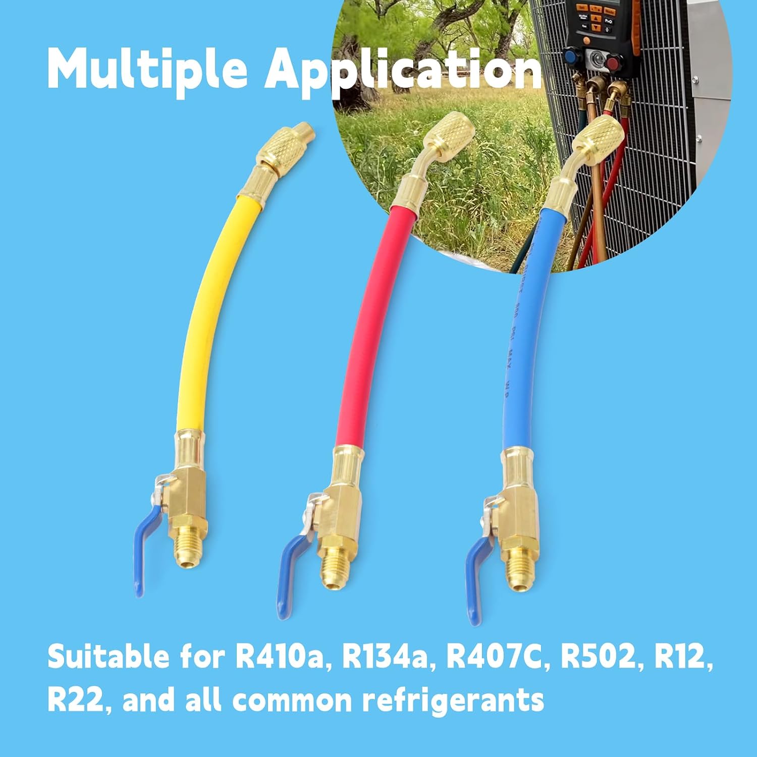 25980 1/4" Internal Diameter for FlexFlow and Low Loss Adapter Hoses Replacement for Handling in Tight Areas, 800 PSI 9 Inch Red/Yellow/Blue 3 Pack
