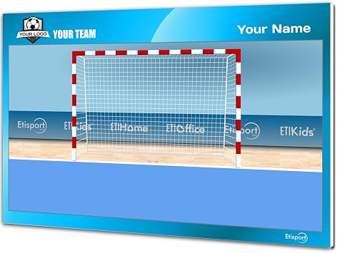 Tactical Board for Indoor Soccer Goalkeeper Coach. Double-Sided for Dry Erase Marker. Personalized with Color, Crest or Logo, Name, and Club.