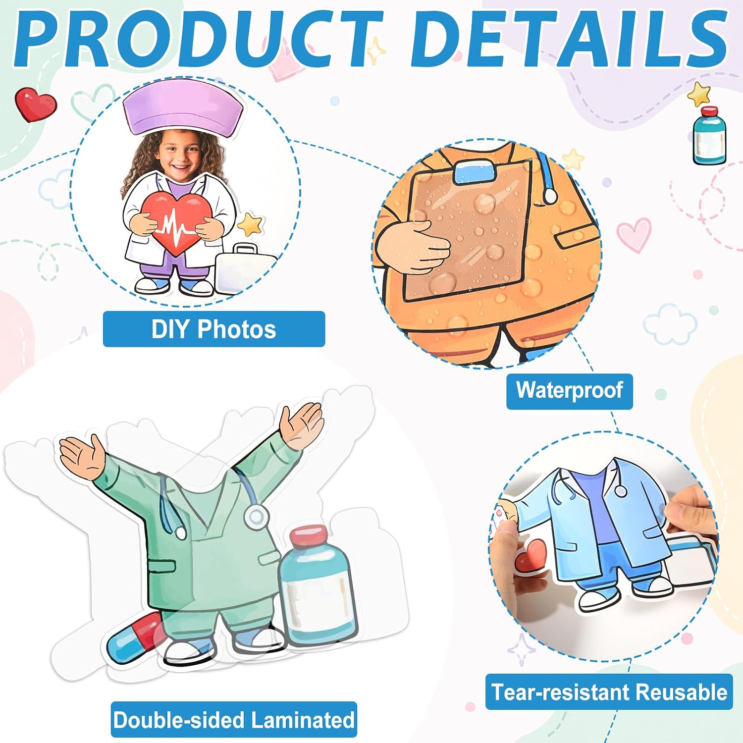 60pcs Nurse Theme DIY Cutouts Healthcare Bulletin Board Decorations Set Doctor Theme Paper Cut-Outs Decor for Medical Rn Nurse Party Classroom DIY Crafts Photo School Wall Door Supplies image 3