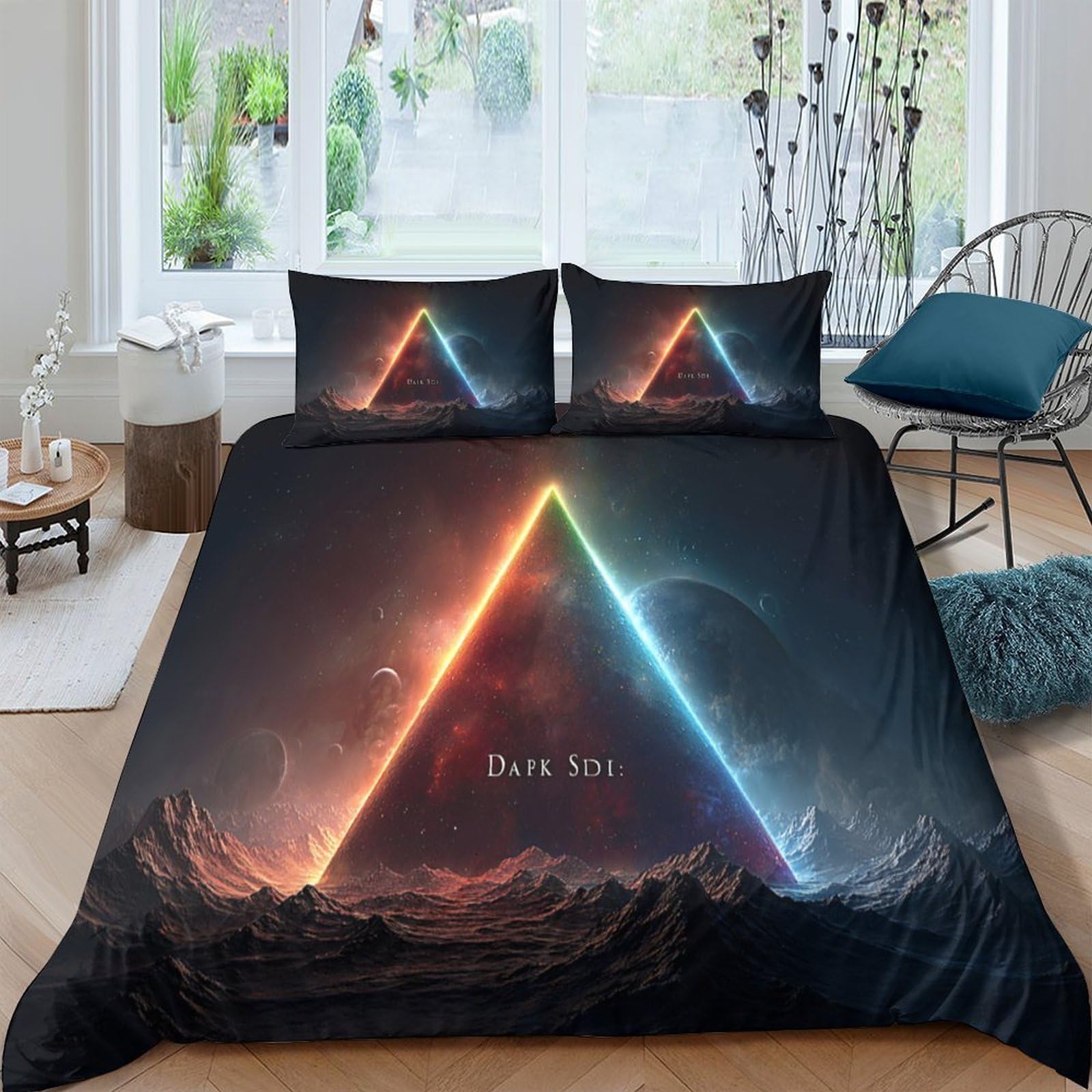 Ctjqhvkz Style-8 3D Printed Neon Triangle Fitted Sheet Microfiber Soft Breathable Aurora Mountain Bed Cover For Bedroom Dorm Mattress Protection Decor Single（135X200cm）