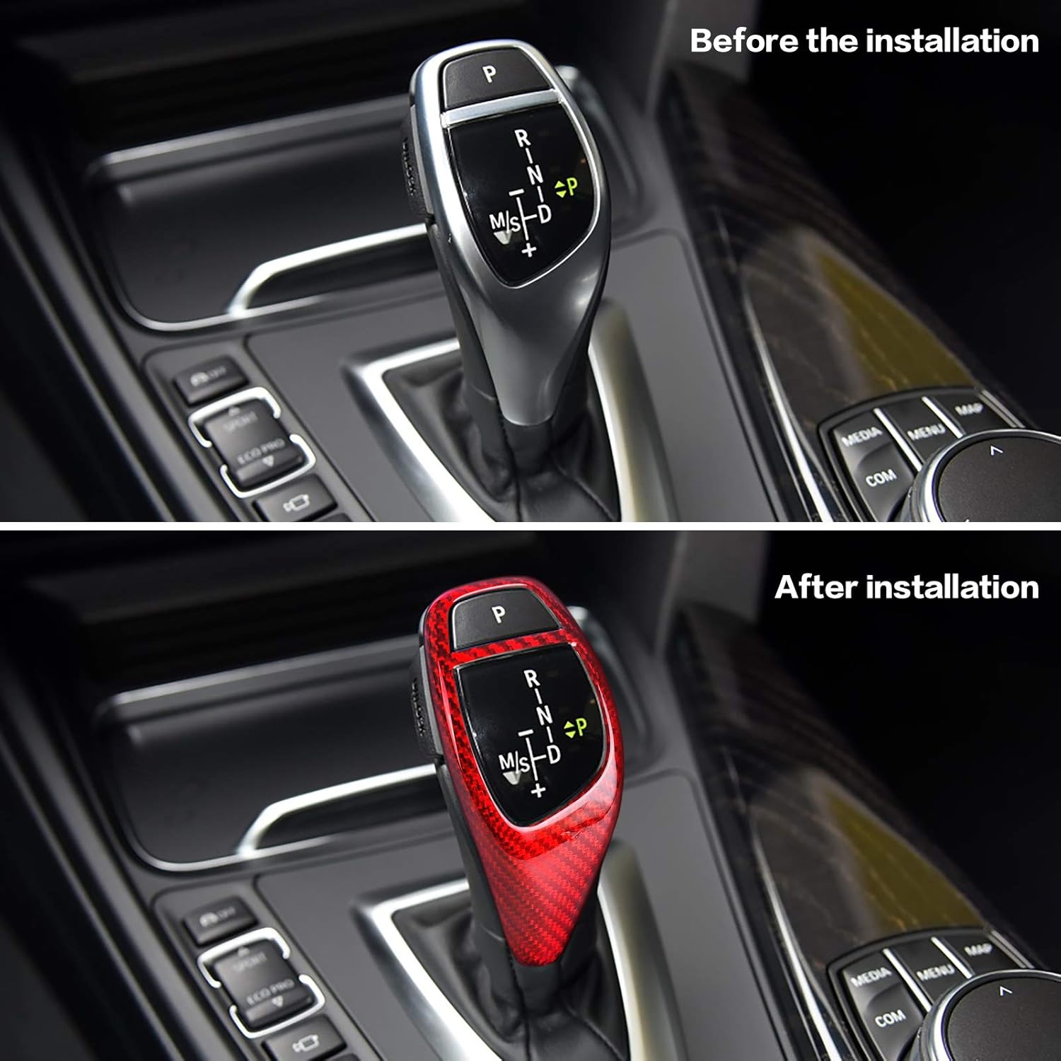 Compatible with Carbon Fiber Gear Shift Knob Cover Automotive Shift Lever Modified Decoration for BMW F06 F25 F26 I8 (Red)