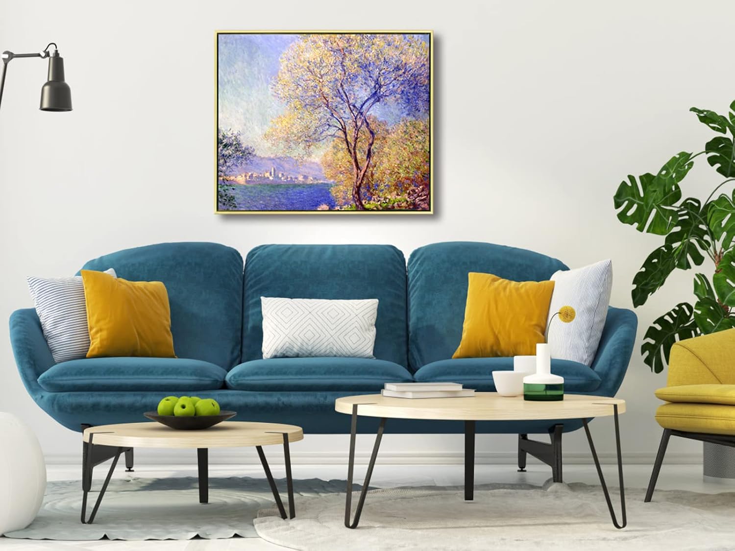Wieco Art Framed Canvas Wall Art Antibes Seen from The Salis Garden 1988 by Claude Monet Paintings Reproduction Modern Canvas Prints Artwork on Canvas for Home Office Decorations