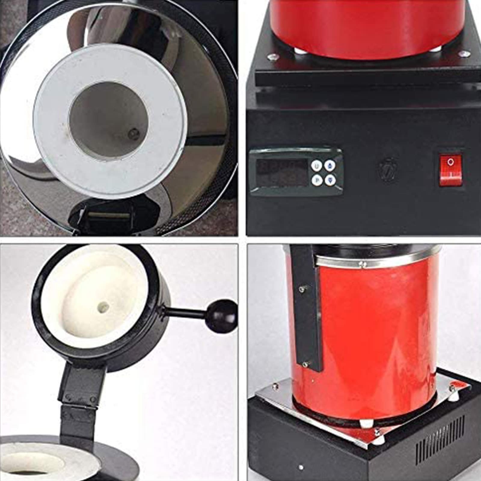 Elektrischer Gold-Fusionsofen,Digitale Metallschmelzmaschine,2102℉ Gießset Aus Metall Mit Tiegel Aus Graphit Für Schrott Aus Gusseisen,Silber,Gold,Verfeinerungsöfen,Red-1kg