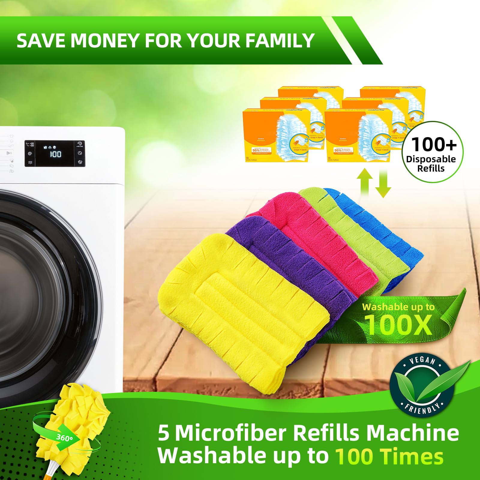 Recambio de plumero compatible con mango extendido Swiffer Duster – Recambios reutilizables resistentes 360 para mango de plumero Swiffer y kit de inicio de mango súper extensor, paquete de 6