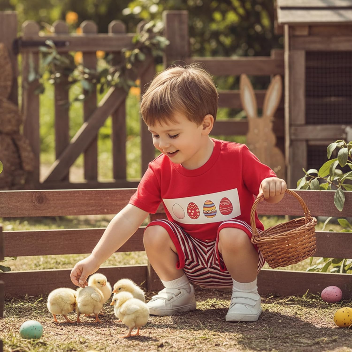 Douhoow Baby Boys Easter 2 Piece Outfits Short Sleeve Round Neck Rabbit Embroidery Tops and Plaid Shorts Set - Image 4