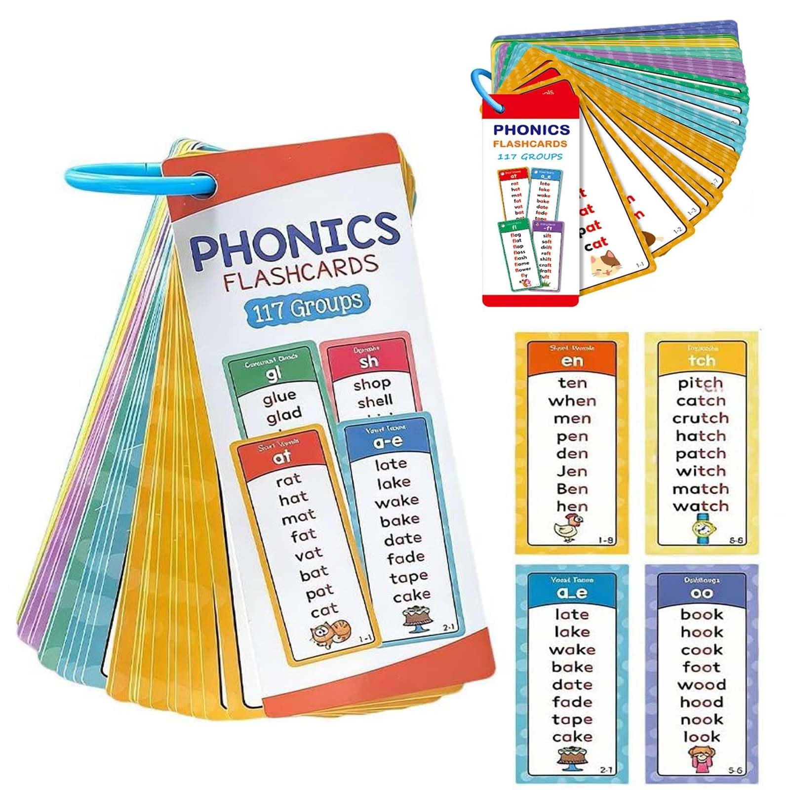 Phonics Flash Cards,60 Double-Sided Phonics Cards Include 1000 Words