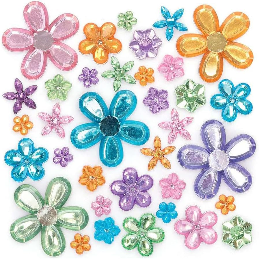โ Baker Ross Pastel Self Adhesive Flower Jewels - Pack of 180, Kids Spring Gem Craft Supplies (FC352)