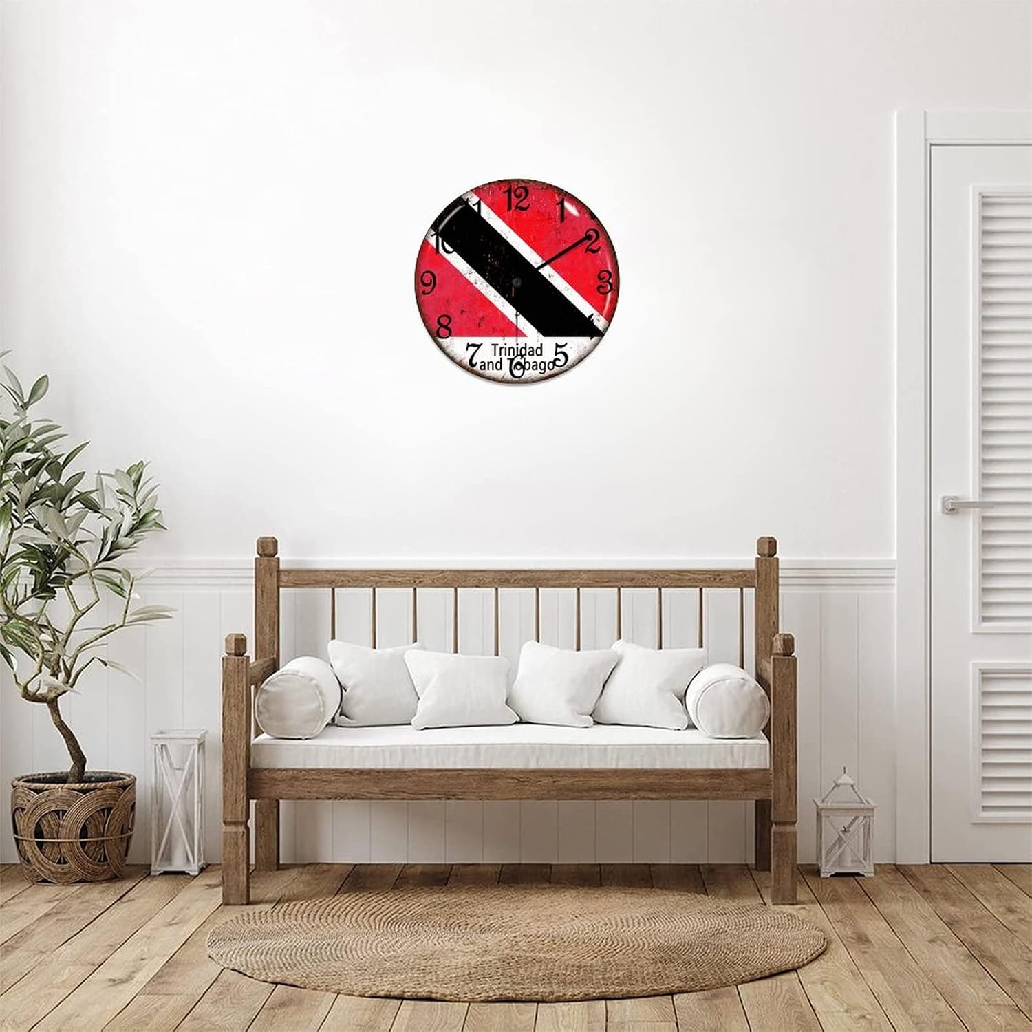Decorative Wall Clock Trinidad and Tobago Flag Wall Clock Trinidad and Tobago Wooden Clocks Silent Battery Operated 15 Inch Shabby Chic Retro Round Clock for Kitchen Bedroom Office, Style-2