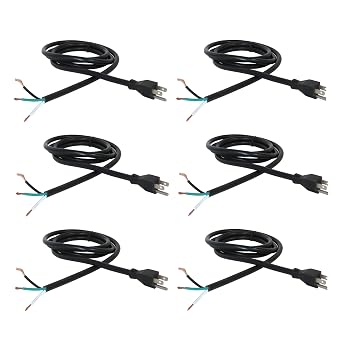 قطع غيار OCS NEMA 5-15 16-Gauge 3-Wire أسلاك الأجهزة والأدوات الكهربائية | 6-Pack | 6 Feet | سلك طاقة SJTW بديل بنهاية مفتوحة