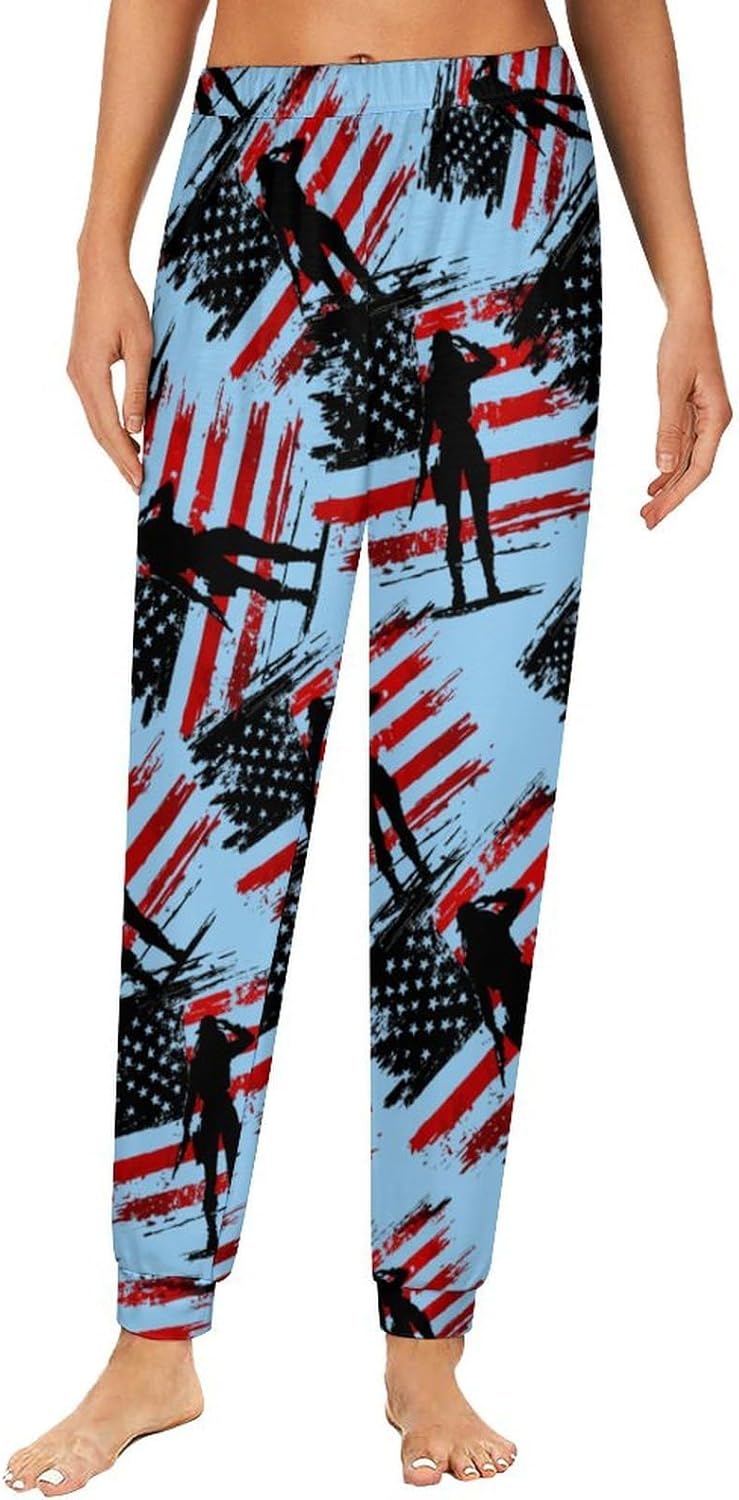 Veterans U.S Flag Salute Womens Pajama Pants Soft Lounge Pants Loose Trouser Pj Bottoms Sweatpants
