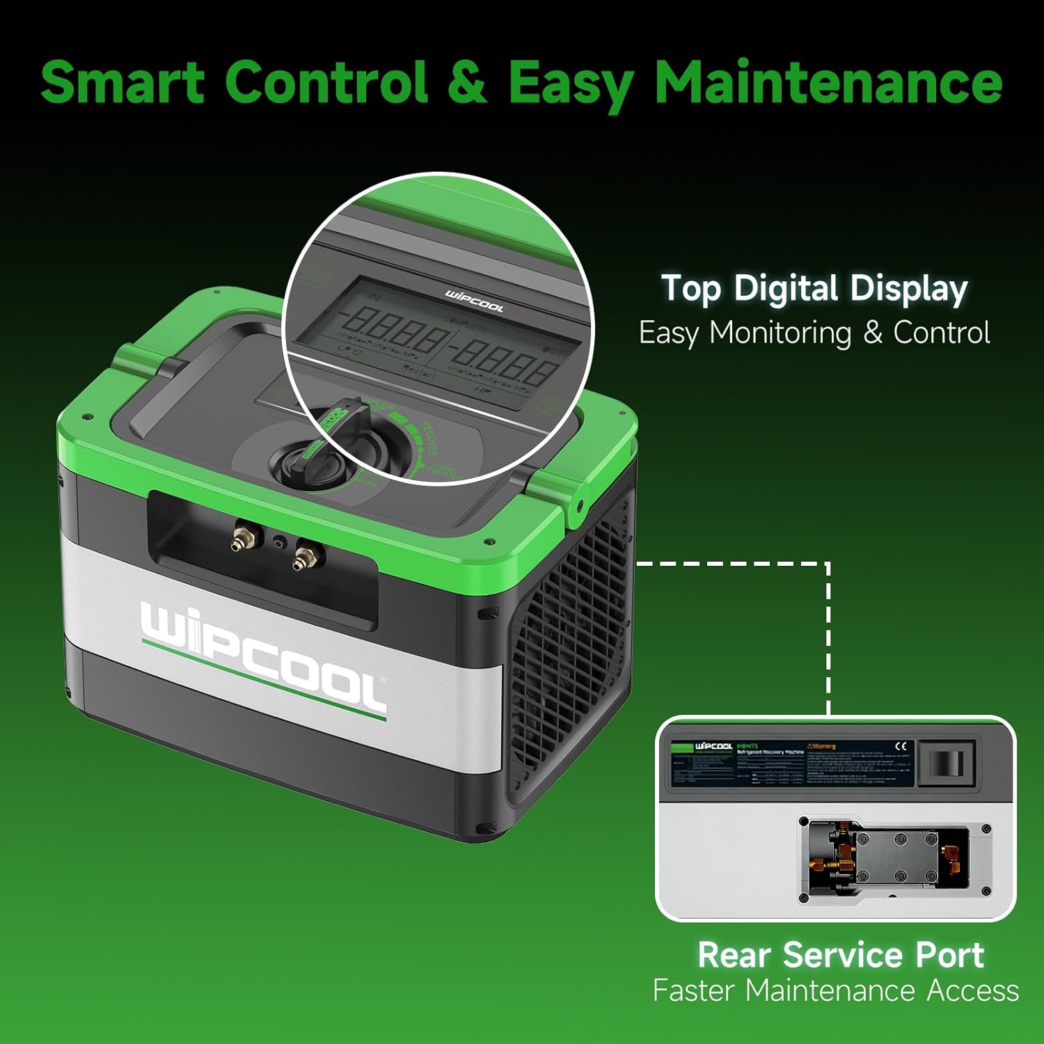 WIPCOOL MRM75 1.3HP Dual Cylinder Refrigerant Recovery Machine with Digital Display, A2L Compatible Recovery Unit, Self-Cleaning PURGE, Oil-Free Compressor for Fast Liquid and Vapor Recovery, 100–120V