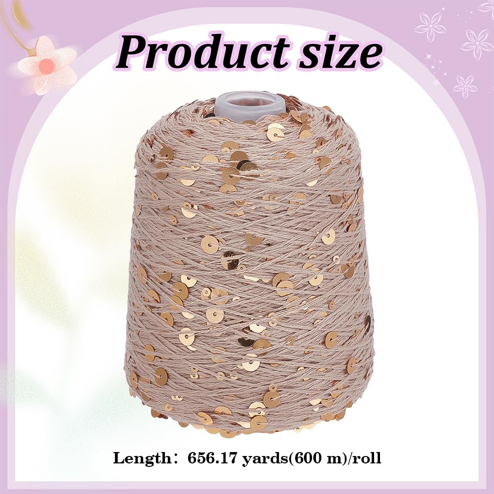 FREEBLOSS 656 Yards Pailletten Glitzer Baumwollgarn Goldfarbenes Metallic Paillettengarn 5 Stränge 100% Baumwolle Glitzergarn Zum Häkeln Und Stricken 200g 3mm Und 6mm Pailletten
