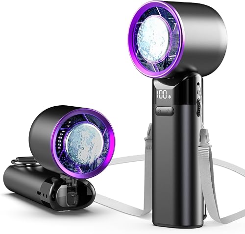 sylvwin Ventilador de mano portátil, velocidad ajustable de mini ventiladores (1-100), batería de 5000 mAh, ventilador personal recargable,