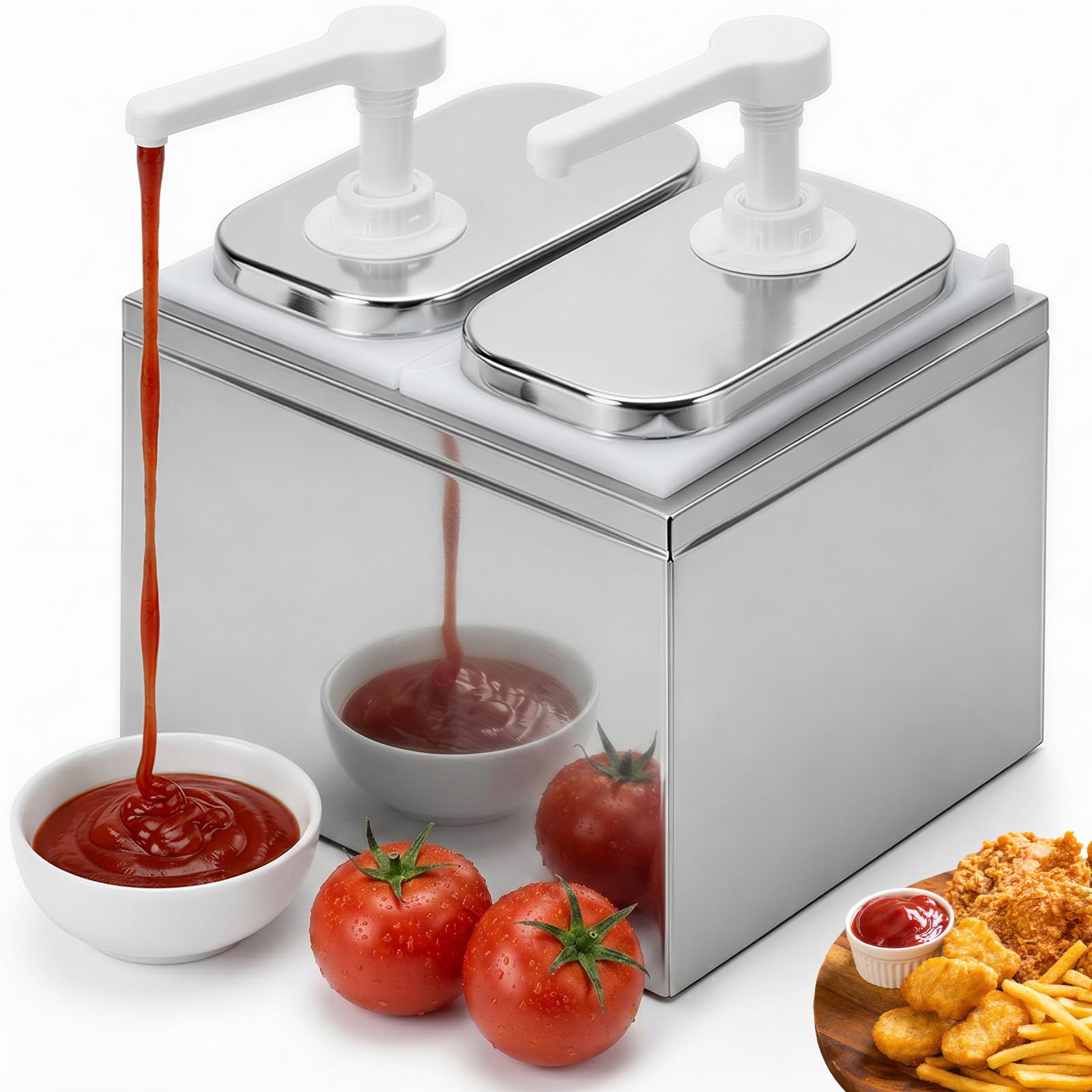 4L Ketchup Spender - Saucenspender Pumpstation, Tropffrei, 30 ml pro Pumpstoß, Ideal für Ketchup, Mayo, Senf, Gastro Saucen-Spender, 2X 2L