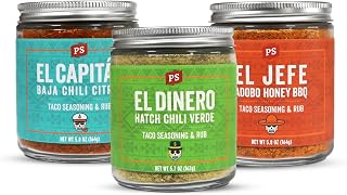 PS Seasoning Taco Dry Rub Gift Set, Bold Taco Seasoning Collection | Bold taco seasoning gift set. Variety of chili and citrus taco rubs for tacos, chicken, pork, and Mexican-style meals.