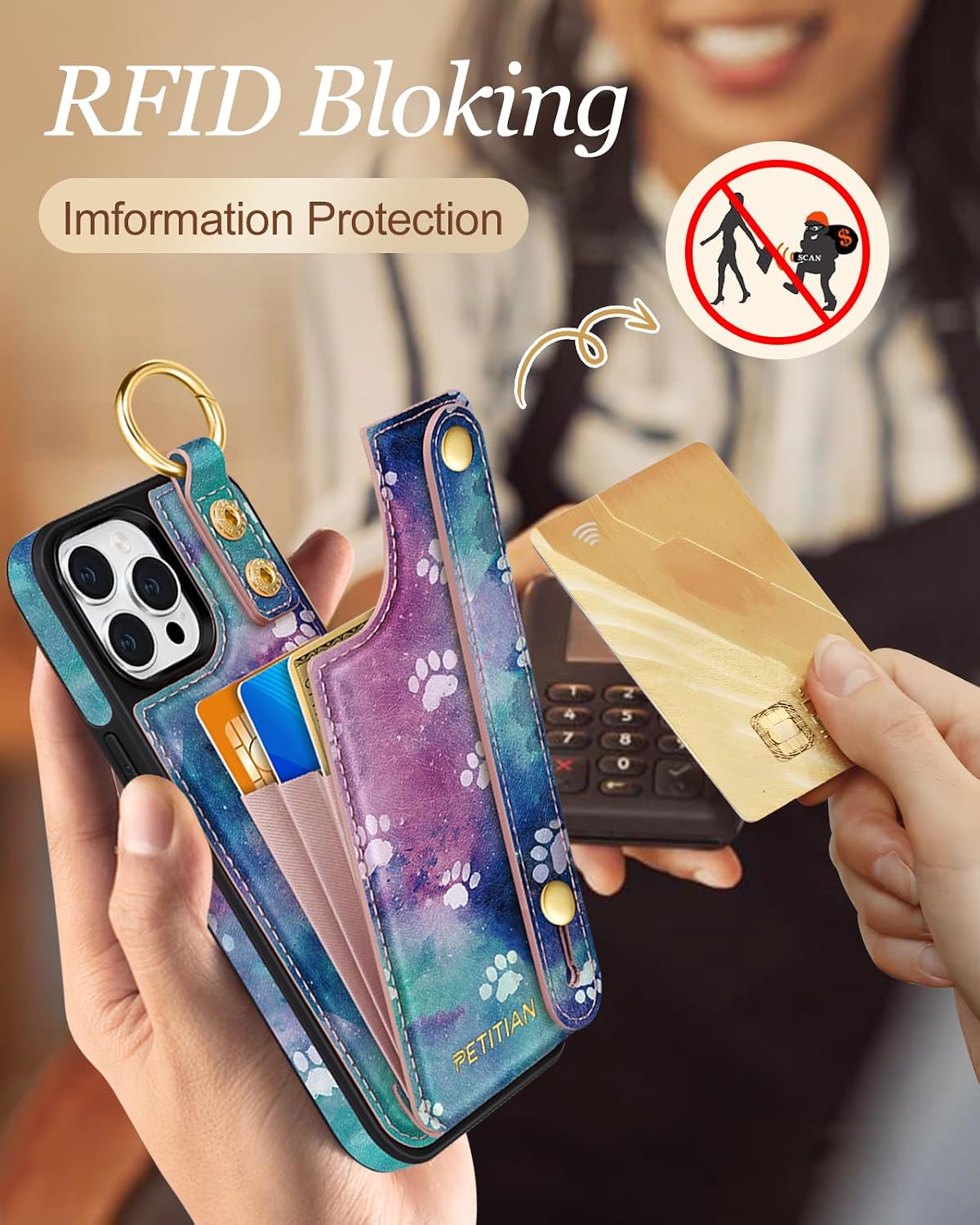 Petitian for iPhone 12/12 Pro Wallet Case for Women, Cat Paw image 4