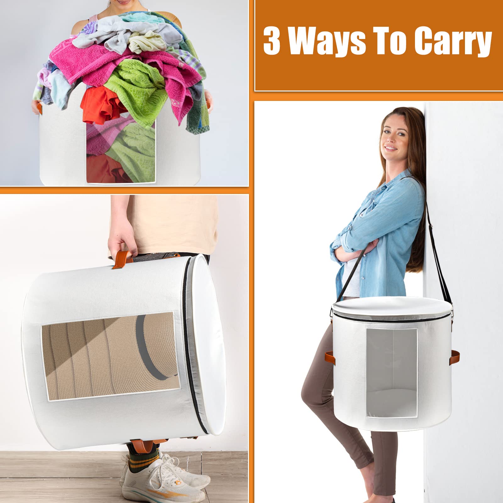 Große Hut-Aufbewahrungsbox für Damen und Herren, Reise-Hutbox mit Deckel, faltbar, rund, Cowboyhut, Box zum Tragen und Aufbewahren verschiedener Arten von Hüten, 48.3 cm Dx43.2 cm H