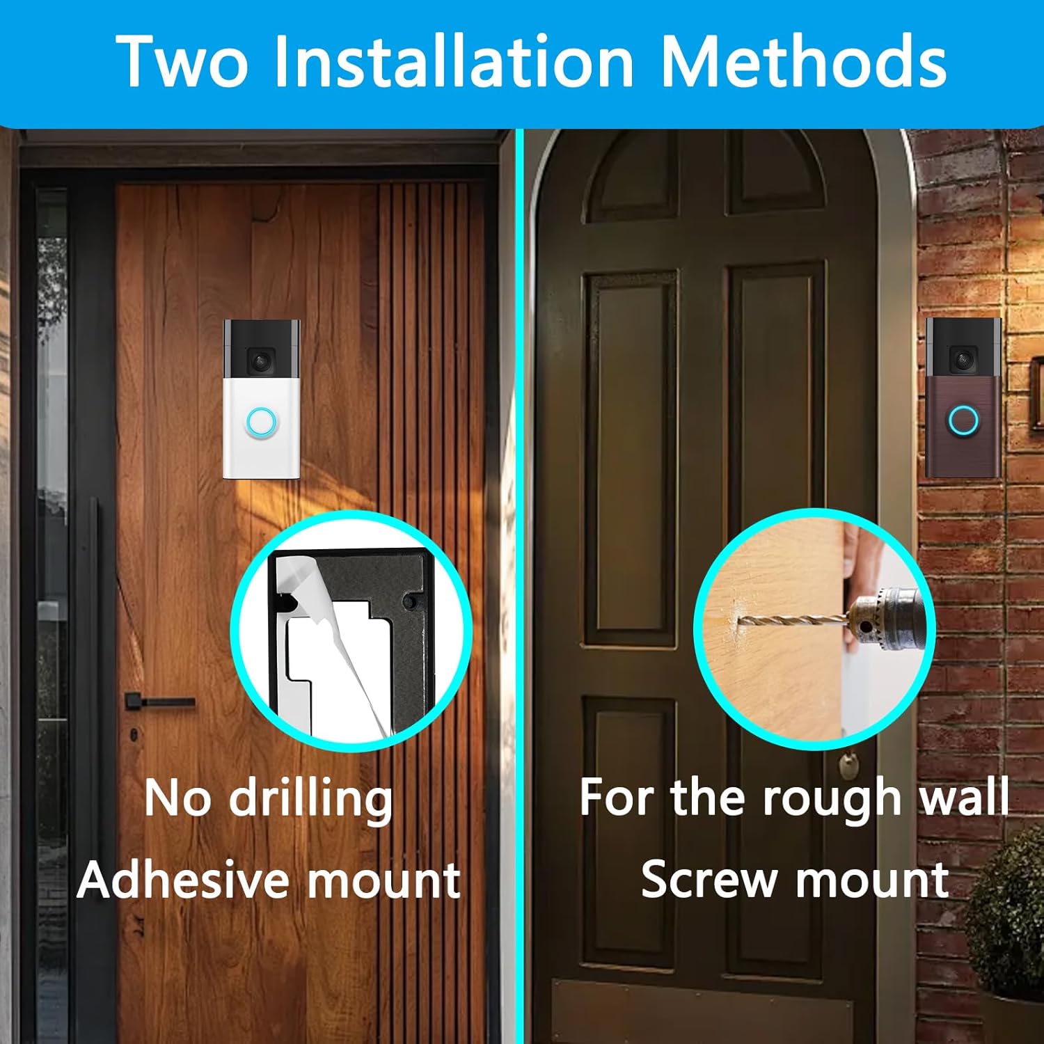 No Drill Doorbell Adhesive Mount Compatible with Ring Battery Doorbell (2024 Release), Doorbell Backplate Mounting Bracket for Apartments Office Houses, 2 Pack Double Sided Tape, 1 Pack Doorbell Key